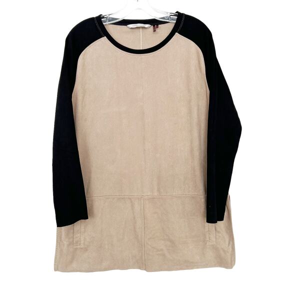 Soft Surroundings Faux Suede Tan Black Long Sleeve Top Sz S - Picture 6 of 6